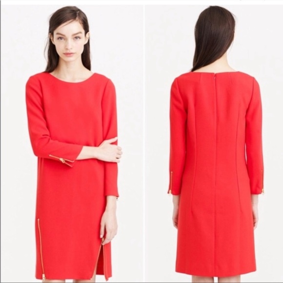 J. Crew Dresses J Crew Red Shift Dress Long Sleeve Gold Zippers Size 2 Poshmark